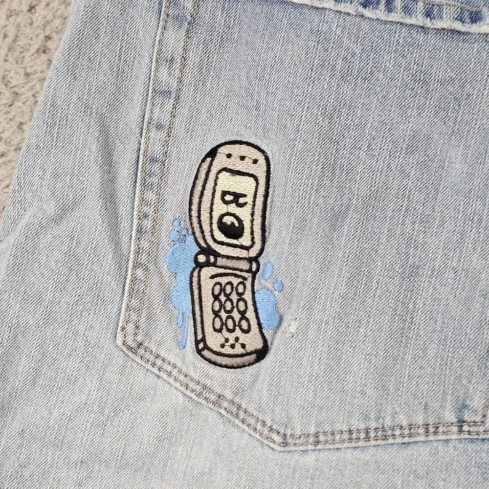 Empyre Denim Shorts Mens 38 Light Wash Relaxed Fit Cartoon Flip Phone Y2K